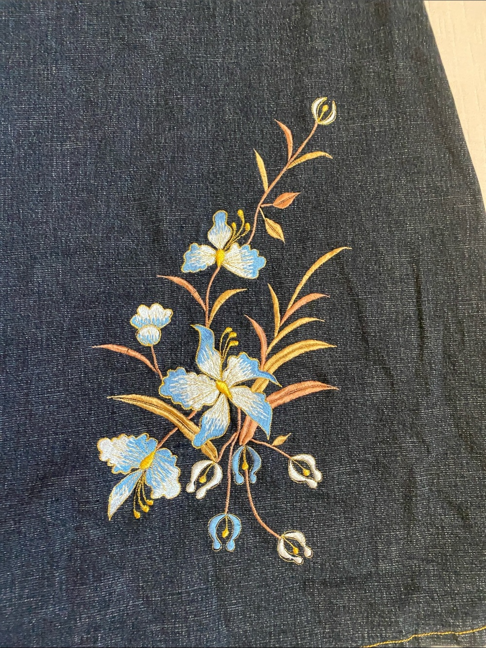 NC NEW CREATION 70% Cotton Embroidered Dark Blue Denim A-Line Skirt - Picture 3 of 8
